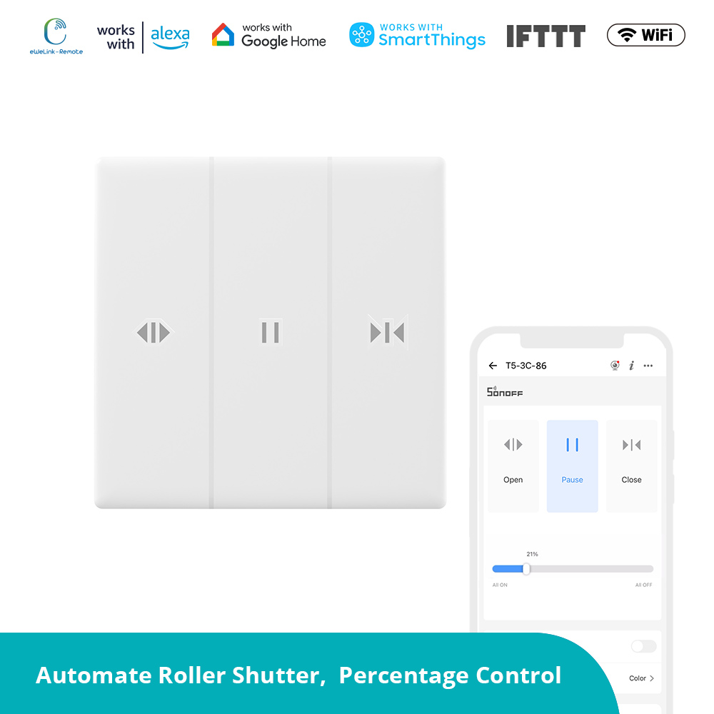 مفتاح الحائط الذكي SONOFF TX Ultimate T5-3C للستائر الكهربائية، والشيش حصيرة (Roller Shutter)، والمظلات.