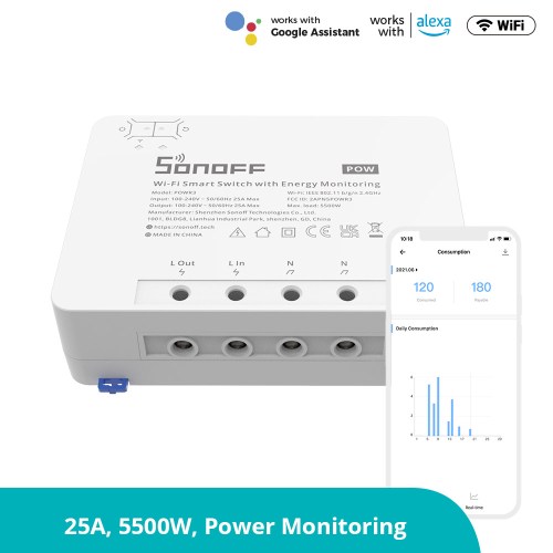 Sonoff POWR3 - Wi-Fi Smart Switch with Energy Monitoring 25A